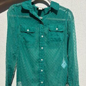Lucky Brand Sheer Emerald Green Blouse
